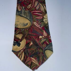 Vtg 80s/90s Ted Lapidus green, maroon, blue & cream floral silk tie